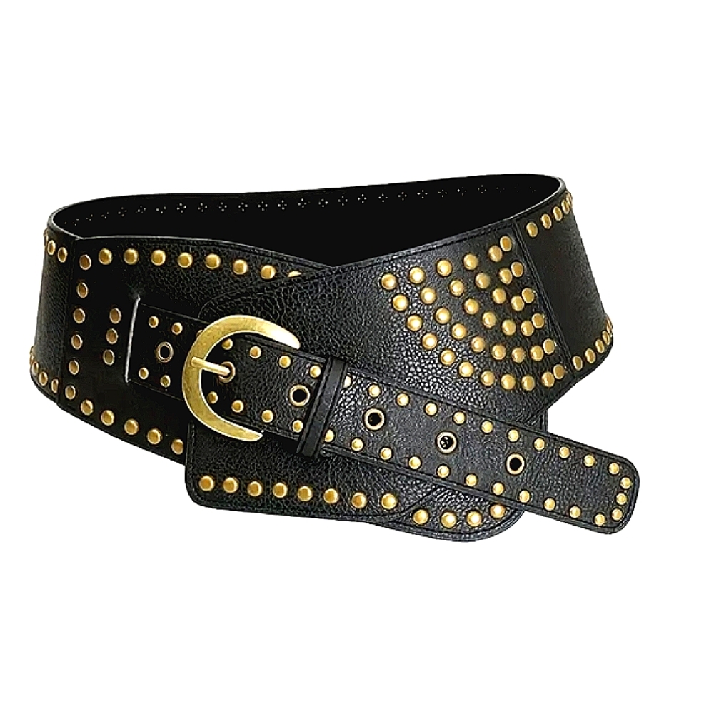 Belt Wide Black Brown 80s Punk Style Belt M L XL Studded Rocker Belt Metal Belts - Picture 2 of 11
